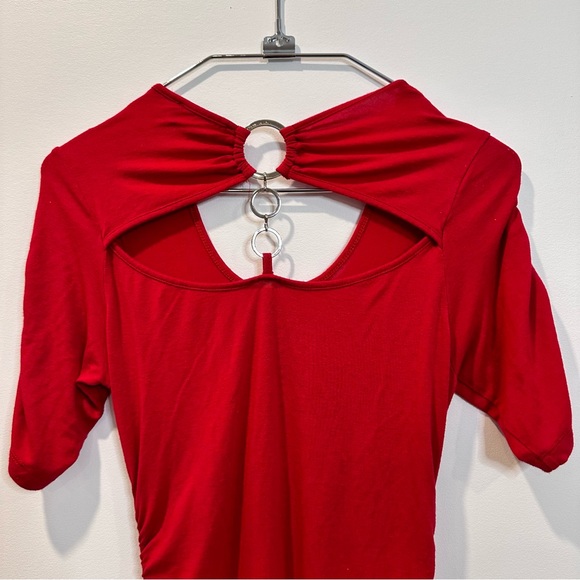 🛍️4 for 20$ / Anonyme Rushed Ring Short Sleeve Tunic Top Fiited / Red / S - Picture 5 of 10
